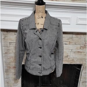 Ruff Hewn black and white striped zipper detail jacket blazer‎ size large